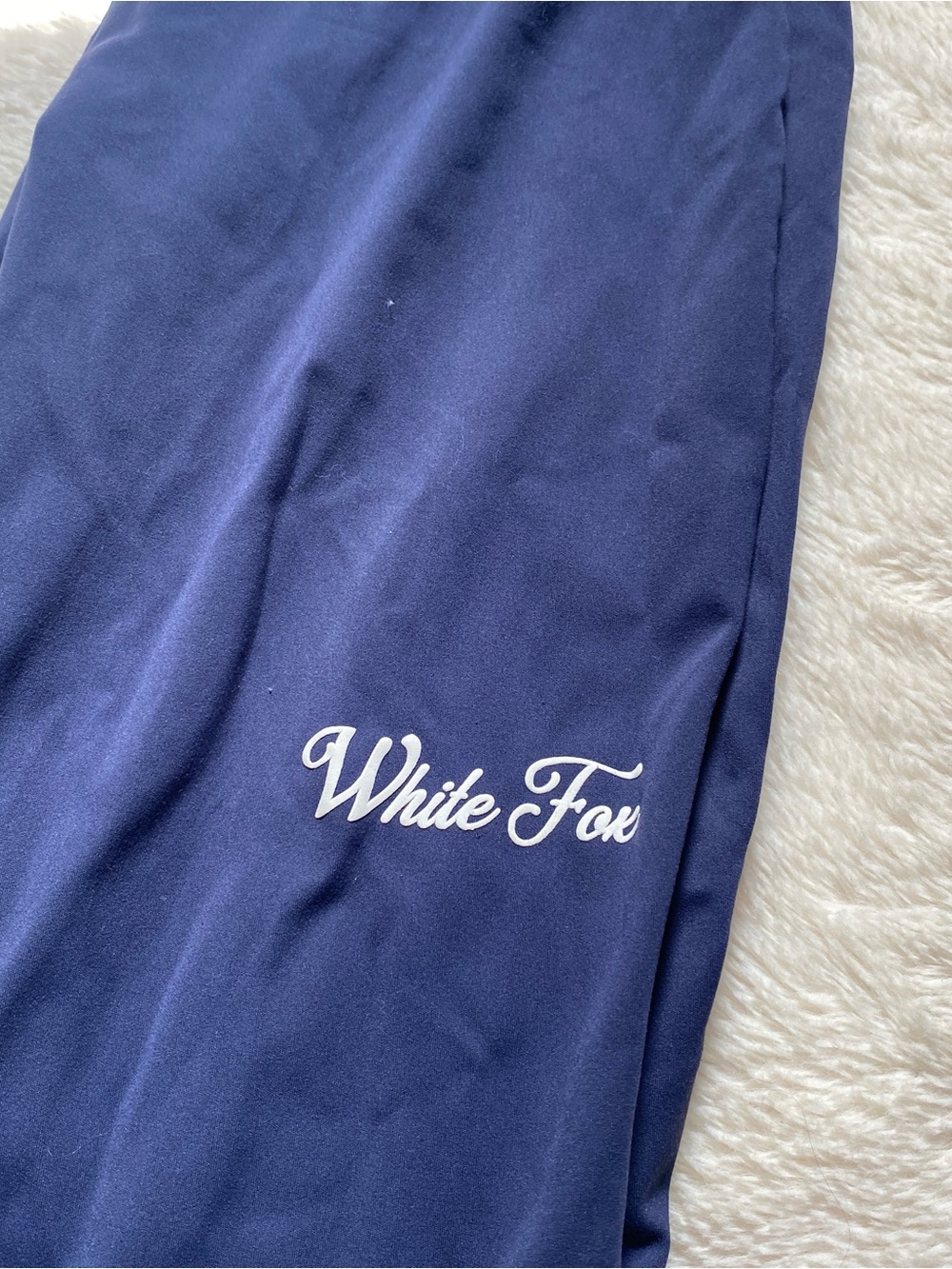 White Fox Flared Navy Leggings with Script Logo